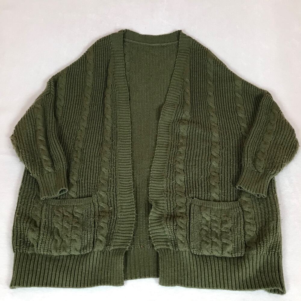 Chunky Cable Knit Plus Size Open Front Pocket Cardigan Sweater XXL
